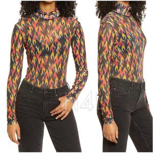 NWT 90s Flames Mesh Turtleneck Top